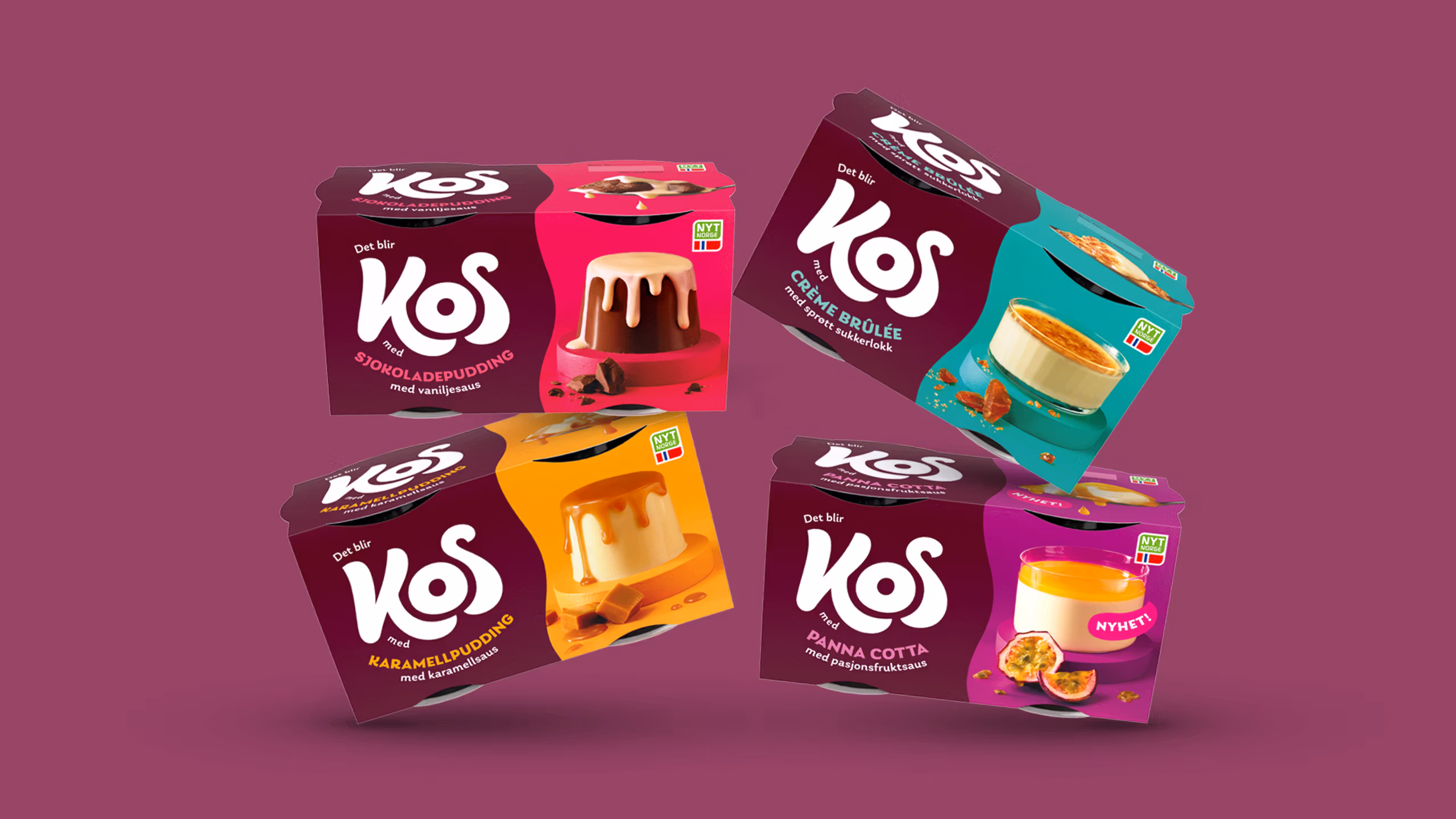 Case: Fjordland KOS med fargerik kartongemballasje fra Moltzau Packaging. FOTO: Grid branding
