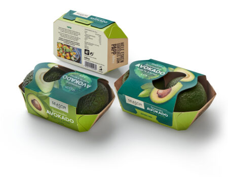 Prisvinnende og plastfri avokadoemballasje i ren nordisk kartongfiber, utviklet av Moltzau Packaging for Bama.