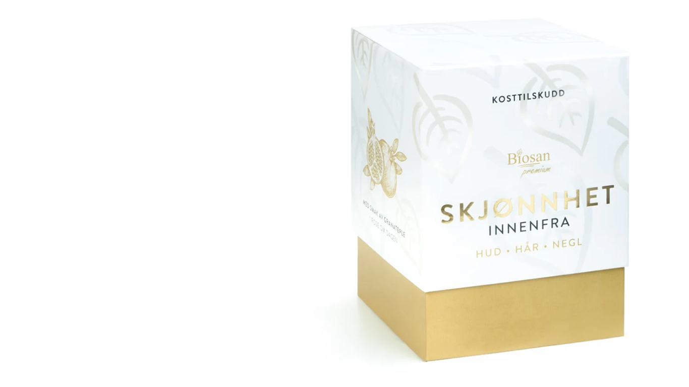 Helsekostemballasje for Biosan kosttilskudd Skjønnhet Innenfra, helsekost | Emballasje produsert av Moltzau Packaging